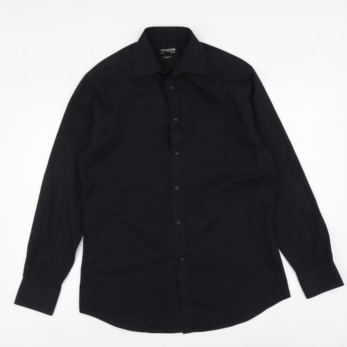 Collection Mens Black Polyester Button-Up Size 15 Collared Button
