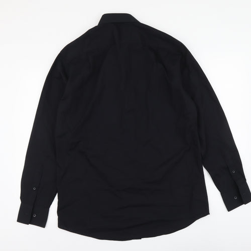 Collection Mens Black Polyester Button-Up Size 15 Collared Button