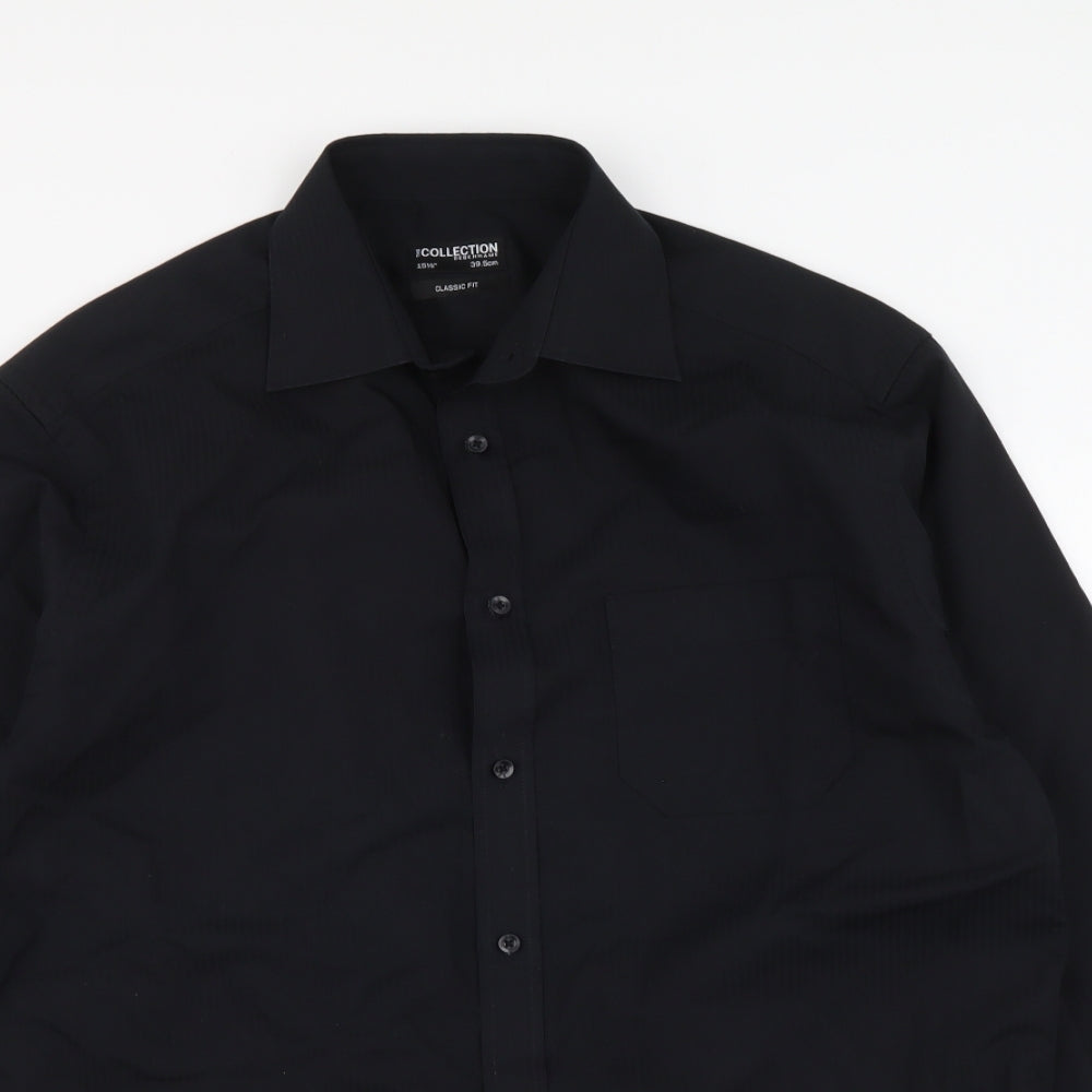 Collection Mens Black Polyester Button-Up Size 15 Collared Button