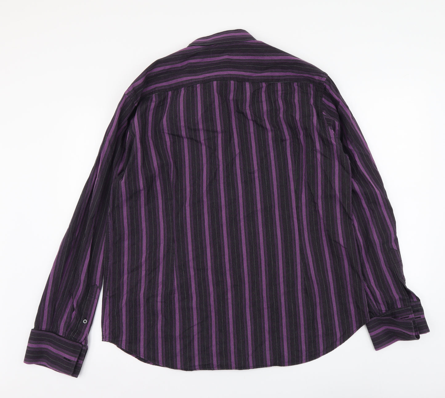 Jasper Conran Mens Purple Striped Polyester Button-Up Size L Collared Button