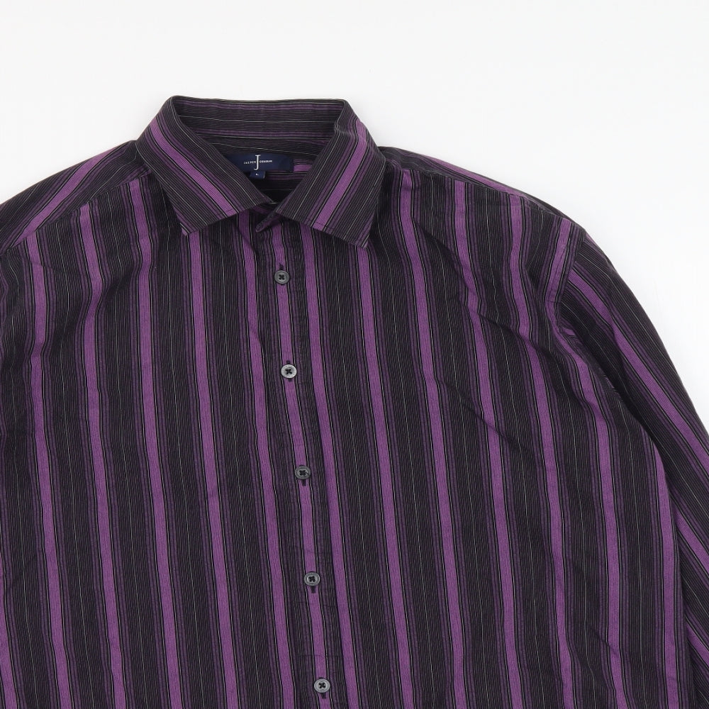 Jasper Conran Mens Purple Striped Polyester Button-Up Size L Collared Button