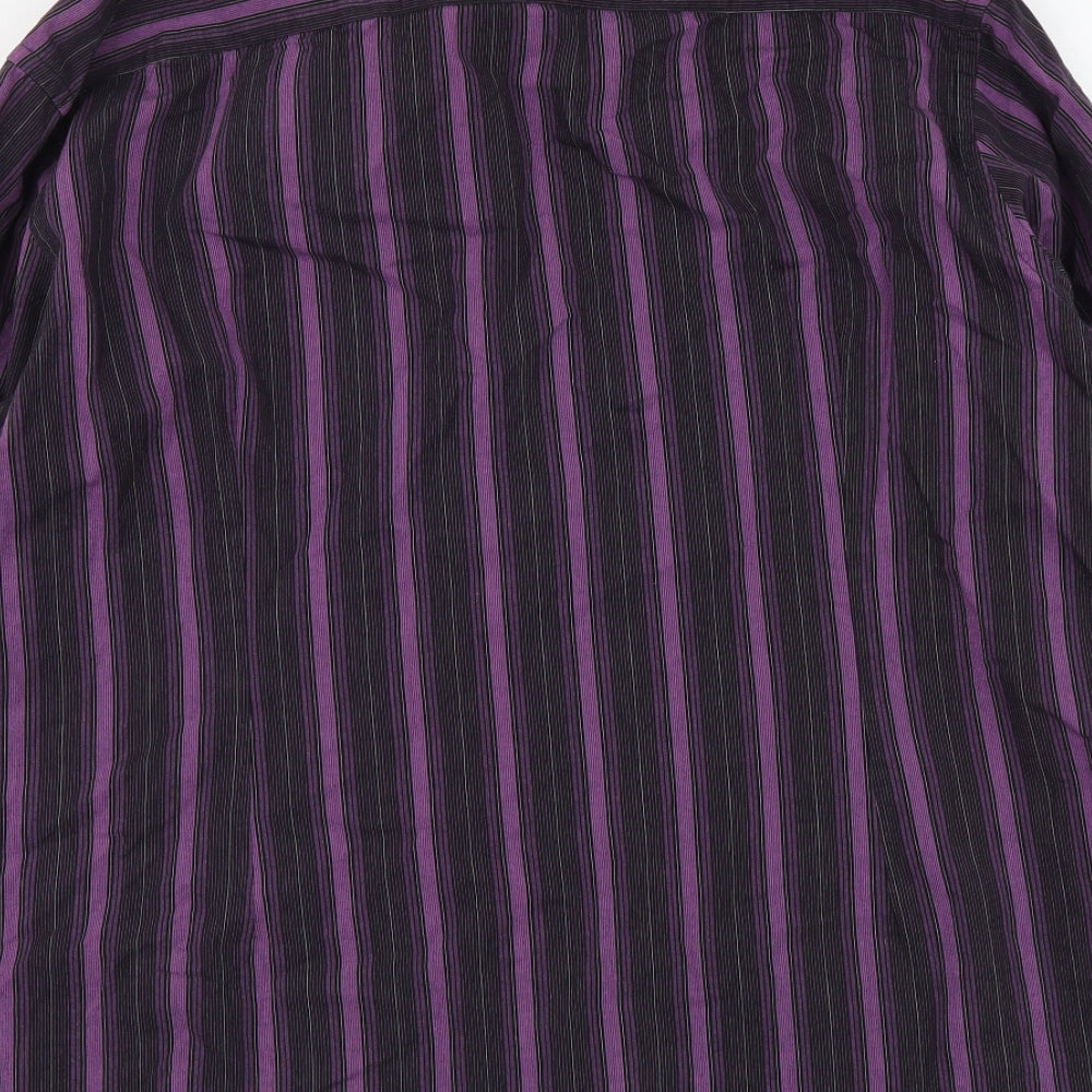 Jasper Conran Mens Purple Striped Polyester Button-Up Size L Collared Button