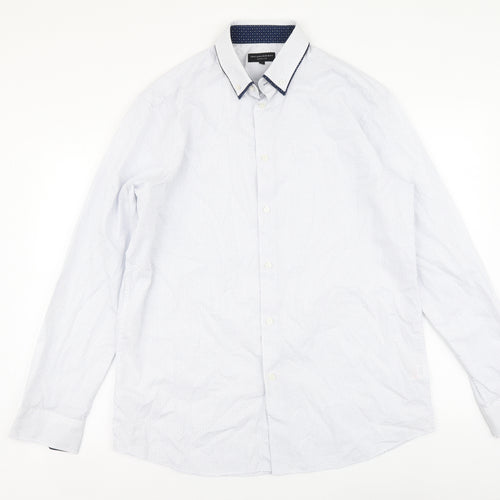 Taylor & Wright Mens White Polka Dot Polyester Button-Up Size 16 Collared Button