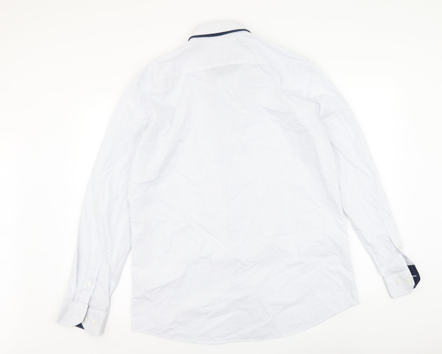 Taylor & Wright Mens White Polka Dot Polyester Button-Up Size 16 Collared Button