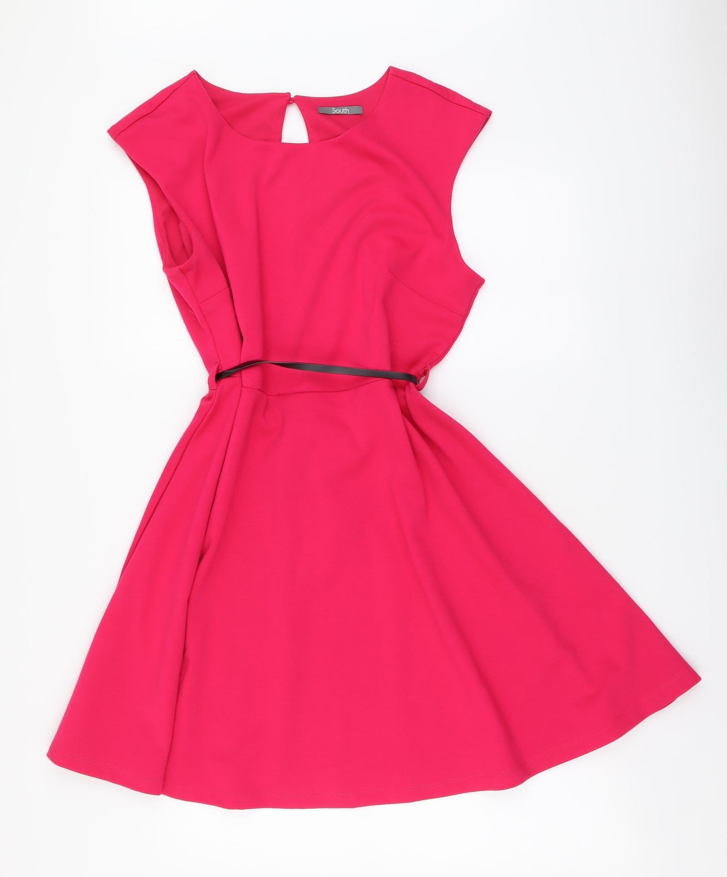 South Womens Pink Polyester Skater Dress Size 16 Round Neck Button