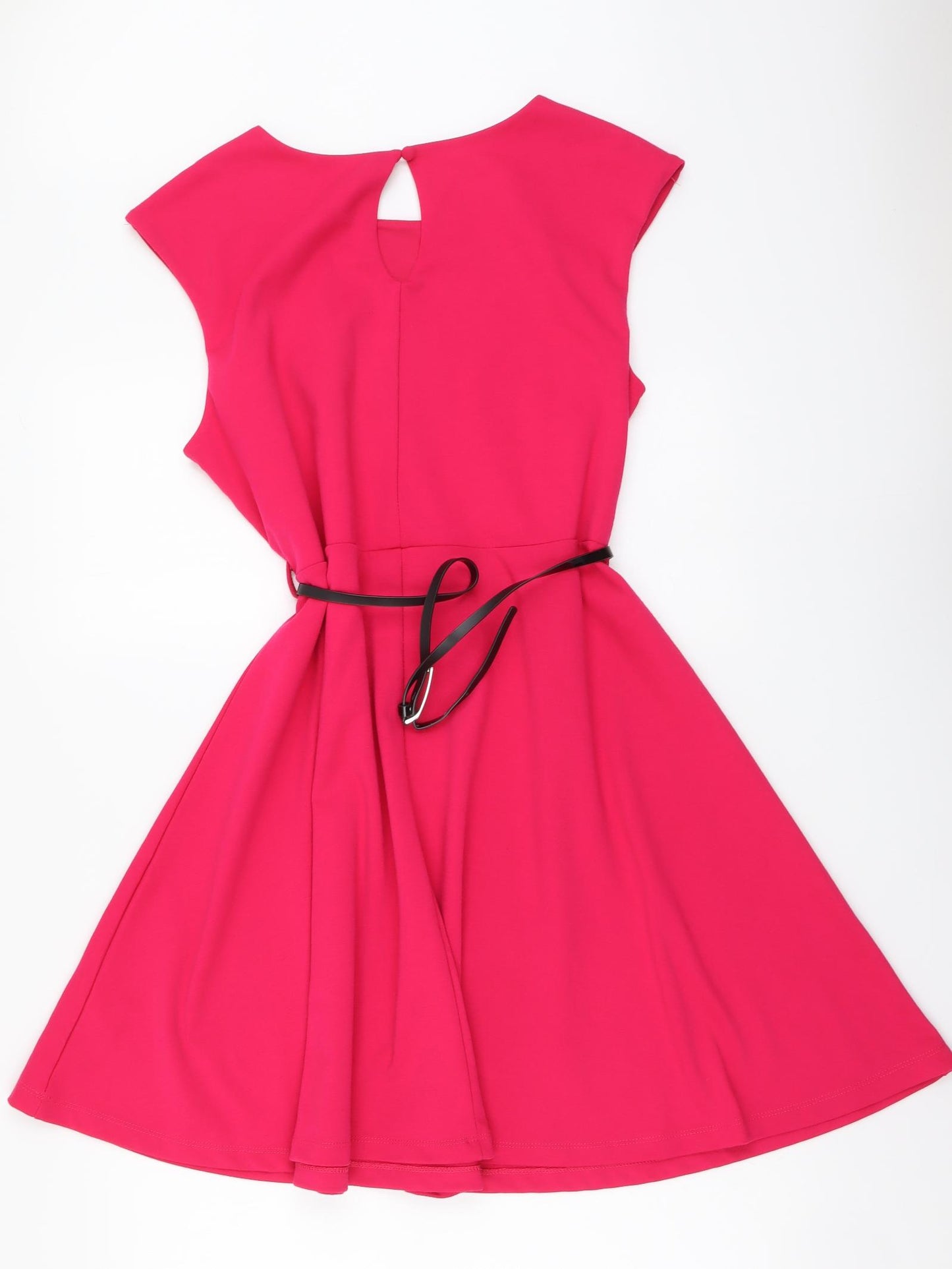 South Womens Pink Polyester Skater Dress Size 16 Round Neck Button