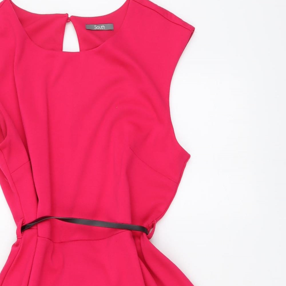 South Womens Pink Polyester Skater Dress Size 16 Round Neck Button