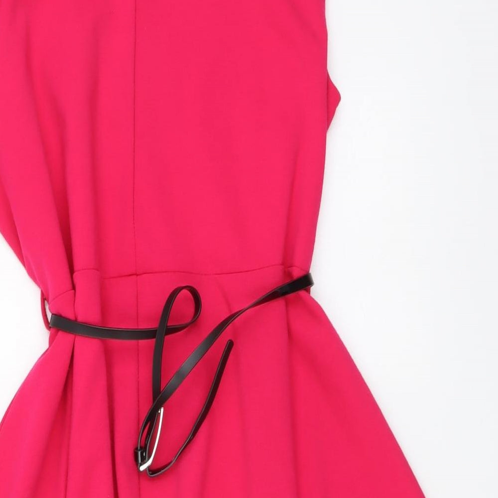 South Womens Pink Polyester Skater Dress Size 16 Round Neck Button
