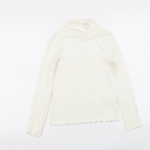 Marks and Spencer Girls Ivory Cotton Basic T-Shirt Size 9-10 Years Roll Neck Pullover