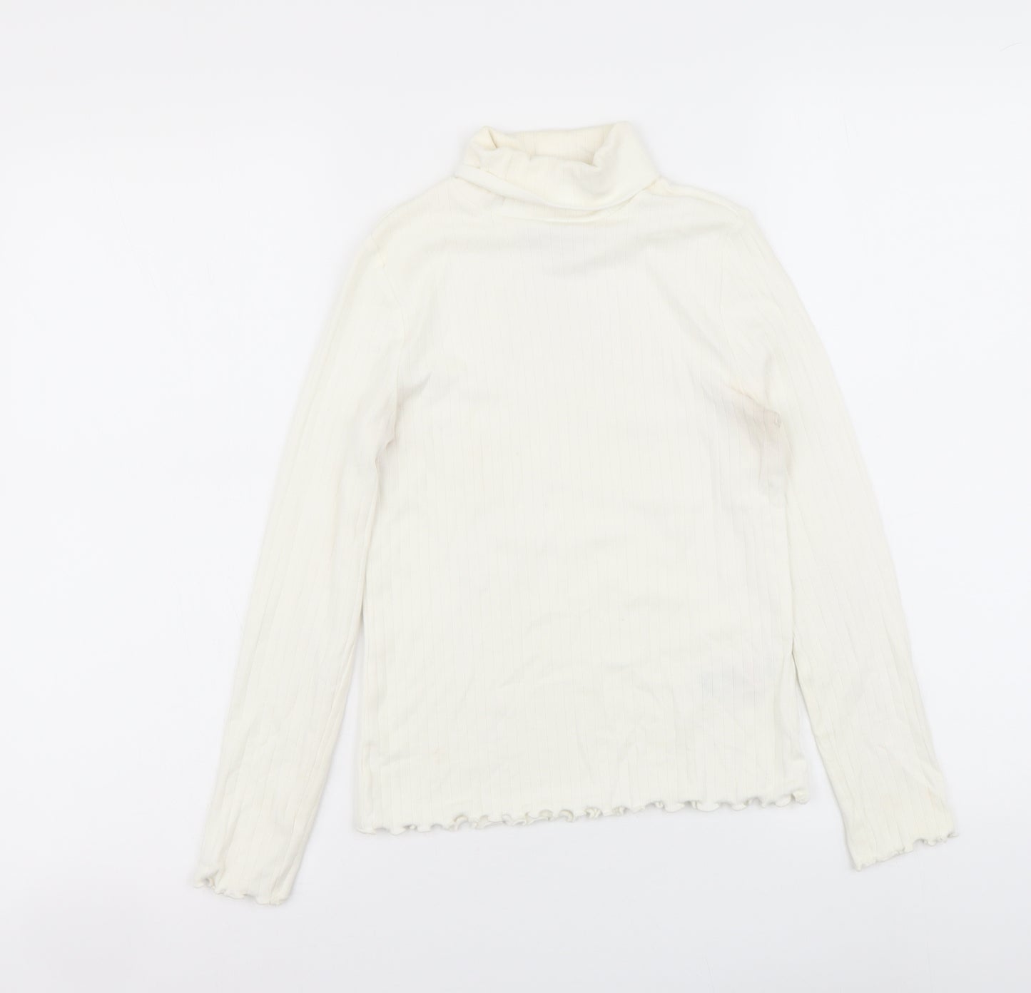 Marks and Spencer Girls Ivory Cotton Basic T-Shirt Size 9-10 Years Roll Neck Pullover