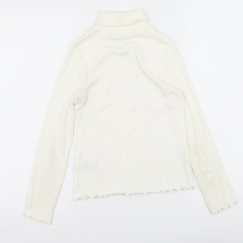 Marks and Spencer Girls Ivory Cotton Basic T-Shirt Size 9-10 Years Roll Neck Pullover