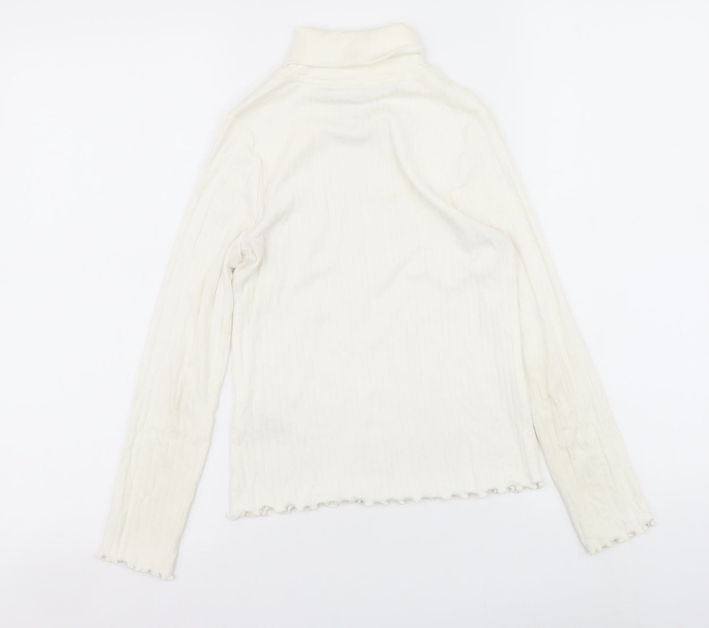 Marks and Spencer Girls Ivory Cotton Basic T-Shirt Size 9-10 Years Roll Neck Pullover