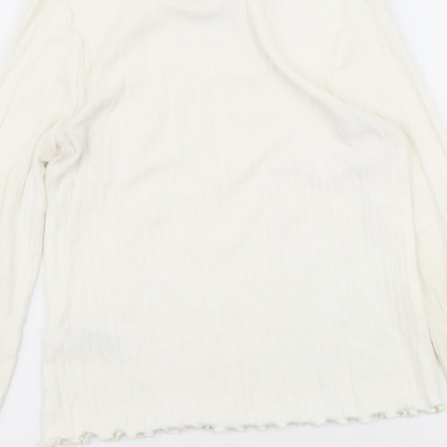 Marks and Spencer Girls Ivory Cotton Basic T-Shirt Size 9-10 Years Roll Neck Pullover