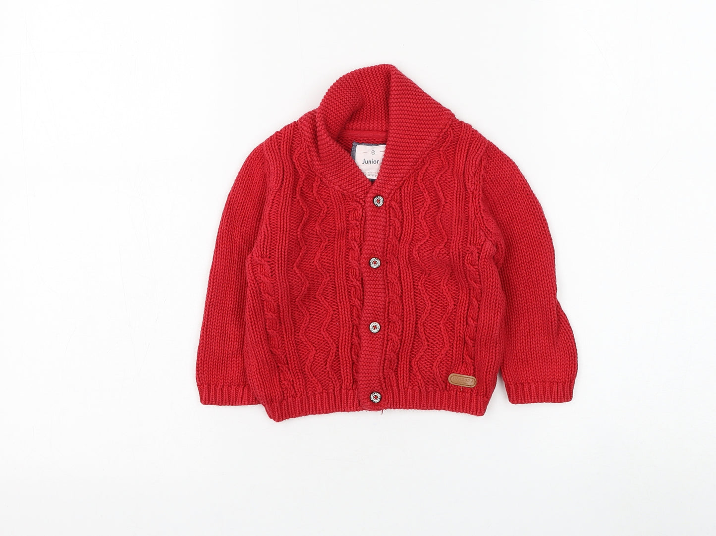 Junior J Boys Red Cotton Cardigan Jumper Size 6-9 Months Button