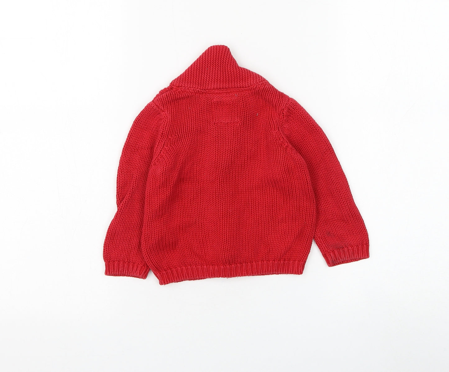 Junior J Boys Red Cotton Cardigan Jumper Size 6-9 Months Button