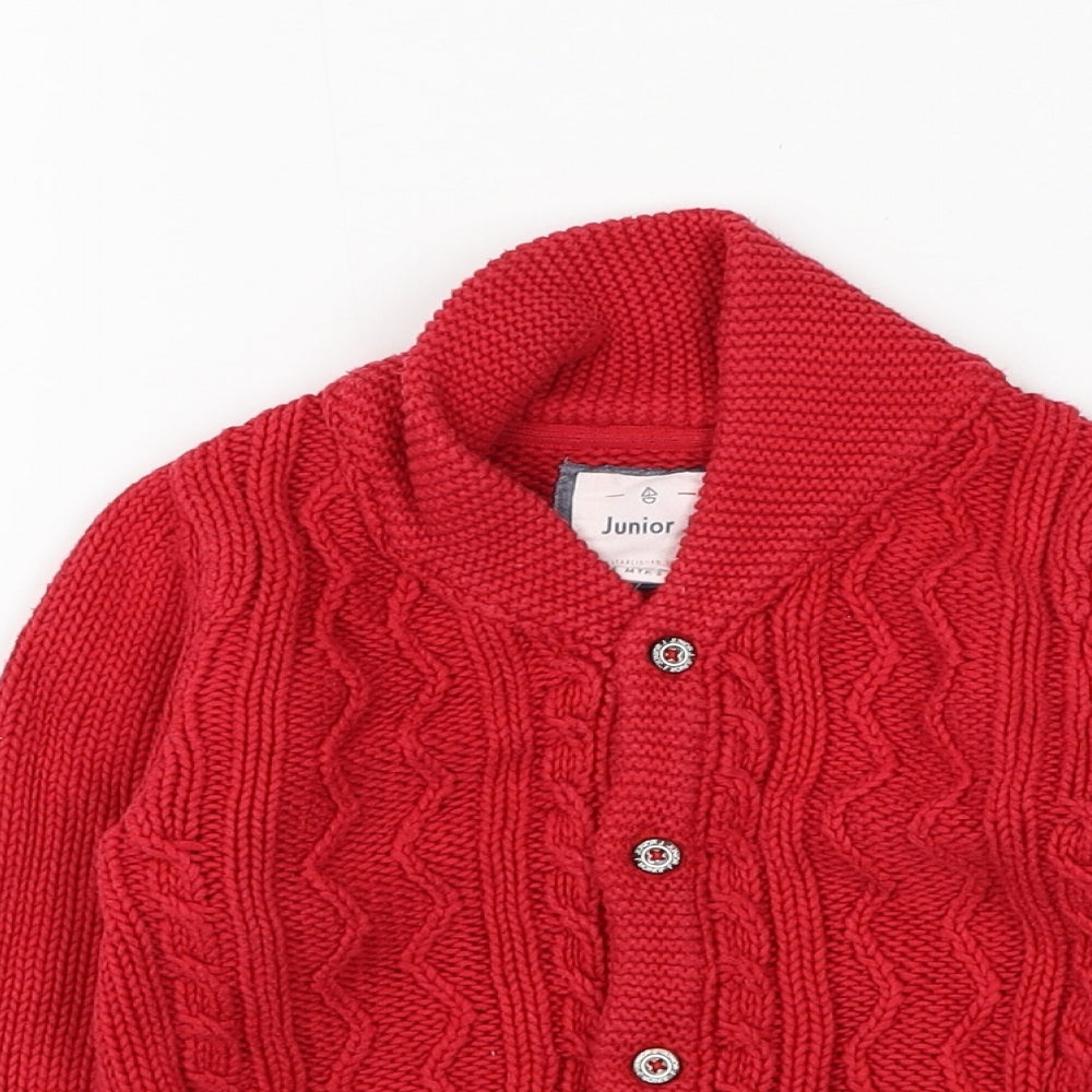 Junior J Boys Red Cotton Cardigan Jumper Size 6-9 Months Button