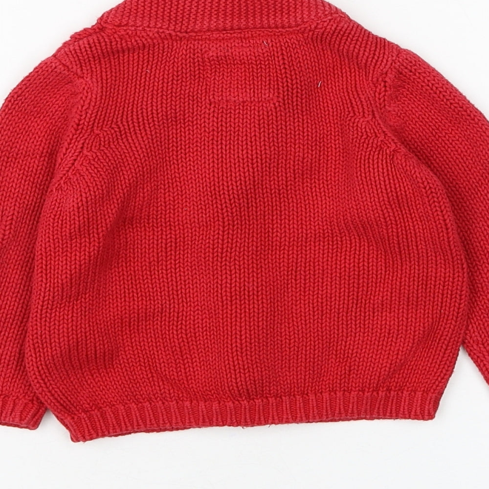 Junior J Boys Red Cotton Cardigan Jumper Size 6-9 Months Button