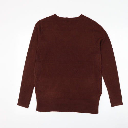 Preworn Womens Brown V-Neck Polyester Pullover Jumper Size M
