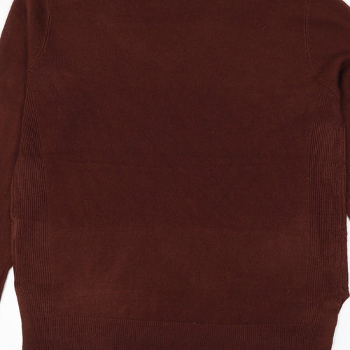 Preworn Womens Brown V-Neck Polyester Pullover Jumper Size M