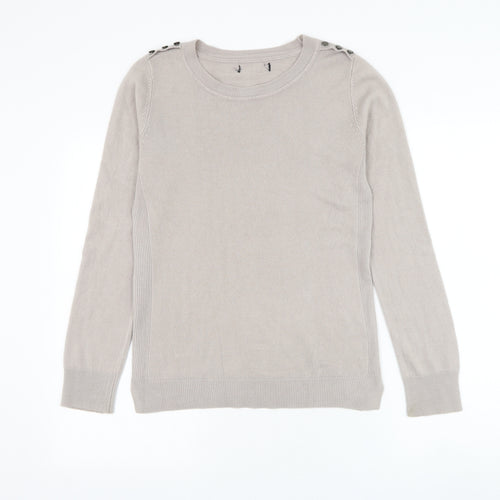 Preworn Womens Beige Round Neck Polyester Pullover Jumper Size M