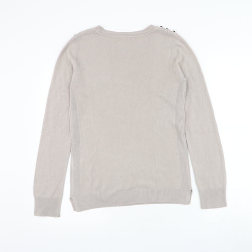 Preworn Womens Beige Round Neck Polyester Pullover Jumper Size M