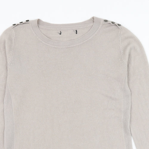 Preworn Womens Beige Round Neck Polyester Pullover Jumper Size M