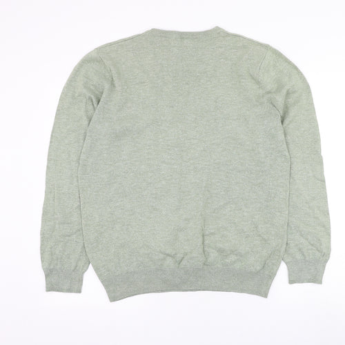 TU Mens Green V-Neck Cotton Pullover Jumper Size M