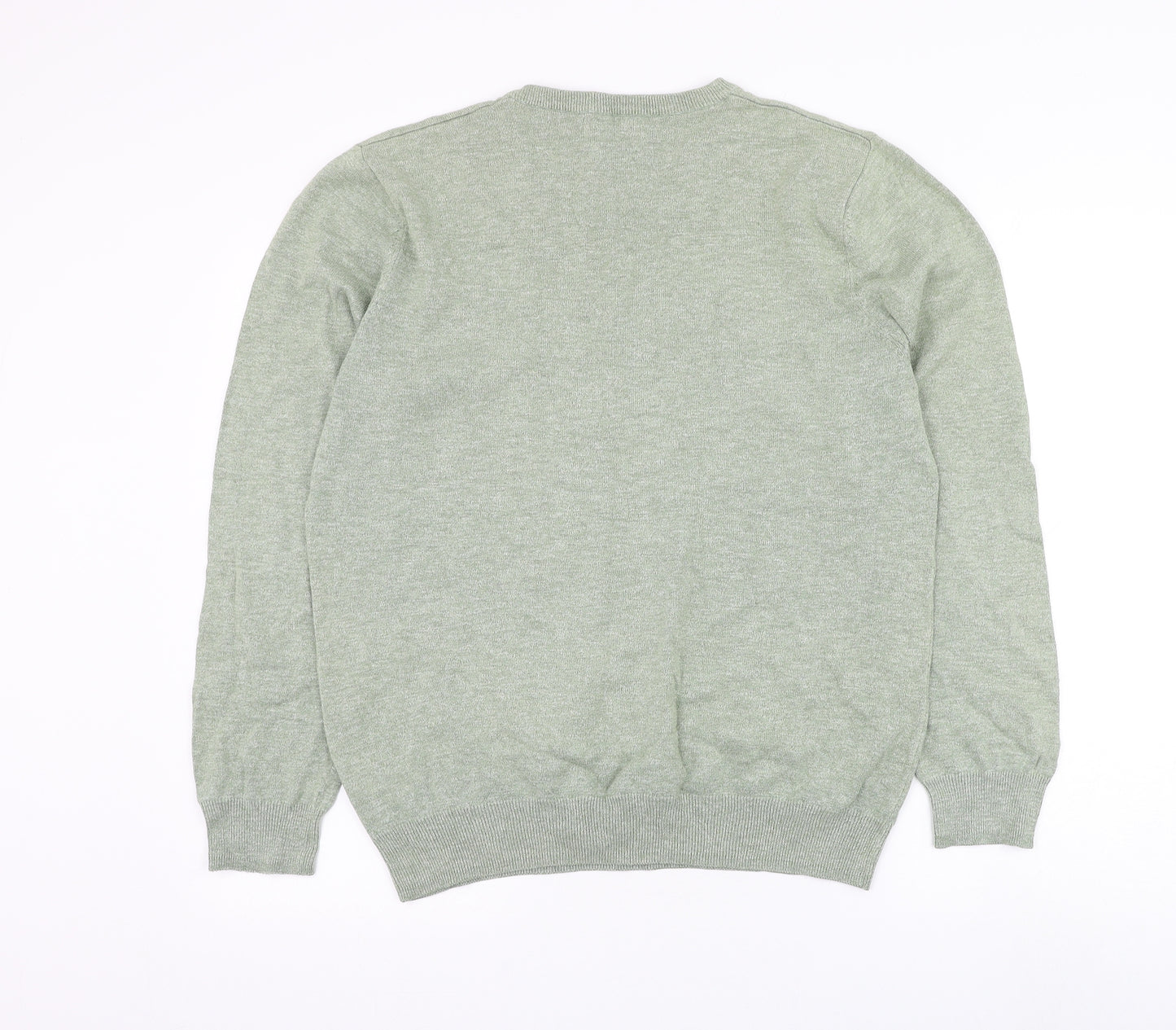 TU Mens Green V-Neck Cotton Pullover Jumper Size M