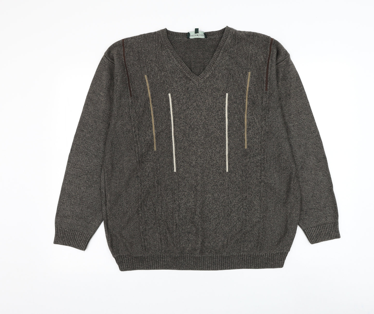 Greenwoods Mens Brown V-Neck Cotton Pullover Jumper Size M