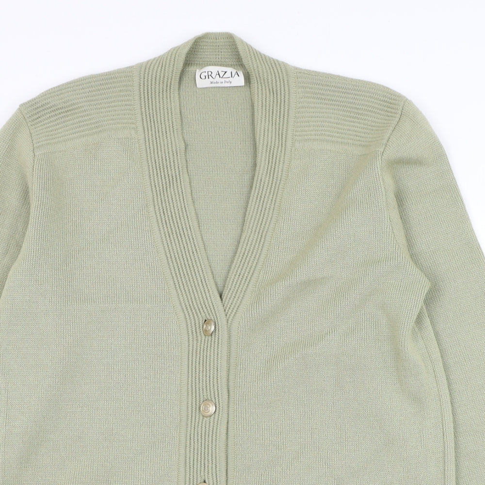 Grazia Womens Green V-Neck Wool Cardigan Jumper Size L
