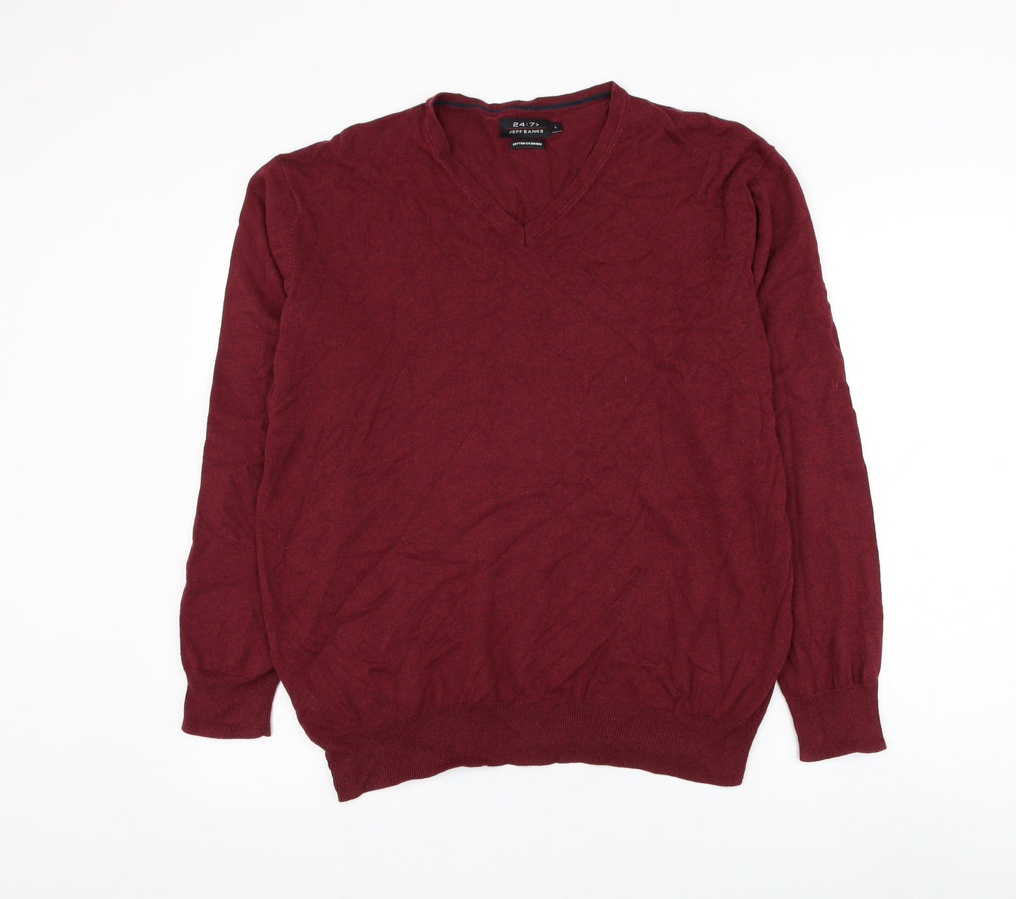 Jeff Banks Mens Red V-Neck Cotton Pullover Jumper Size L