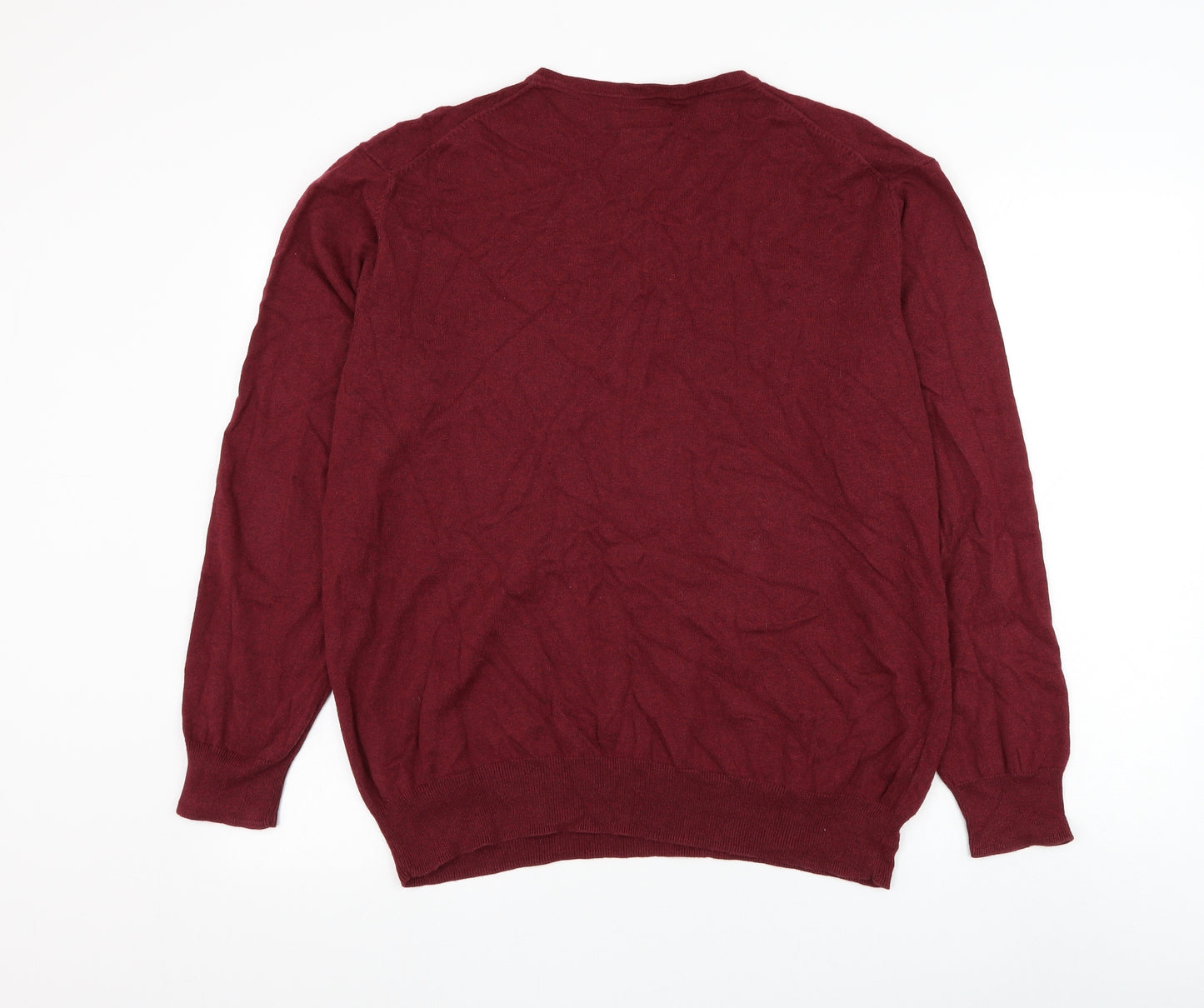 Jeff Banks Mens Red V-Neck Cotton Pullover Jumper Size L