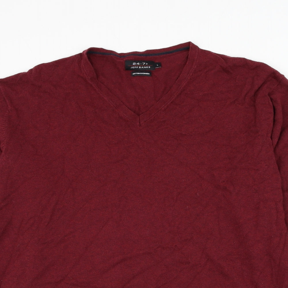 Jeff Banks Mens Red V-Neck Cotton Pullover Jumper Size L