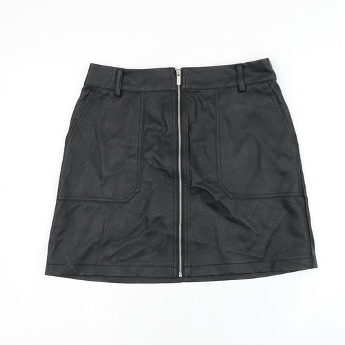 Oasis Womens Black Polyurethane A-Line Skirt Size 10 Zip