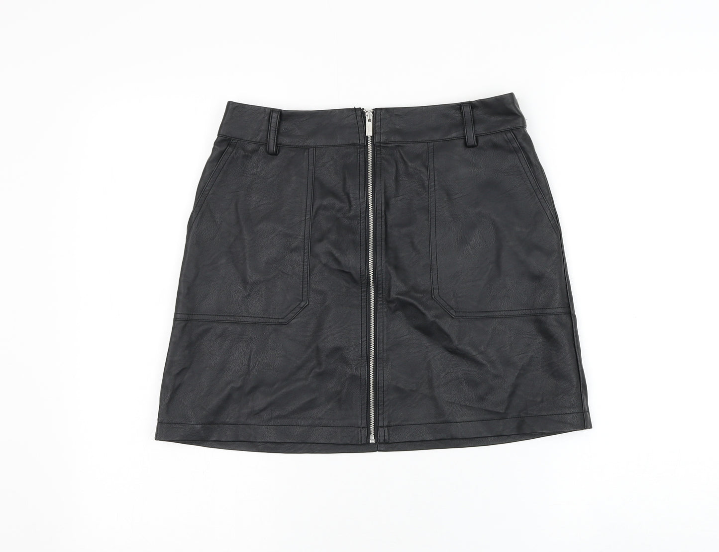 Oasis Womens Black Polyurethane A-Line Skirt Size 10 Zip