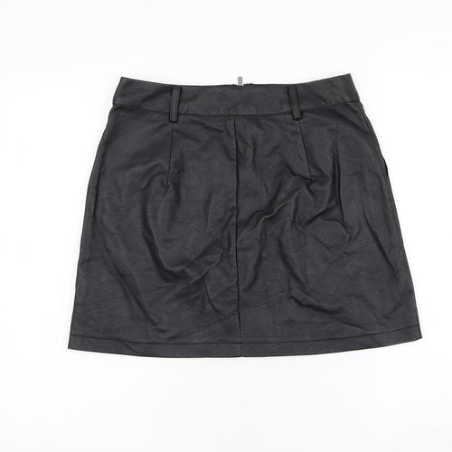 Oasis Womens Black Polyurethane A-Line Skirt Size 10 Zip