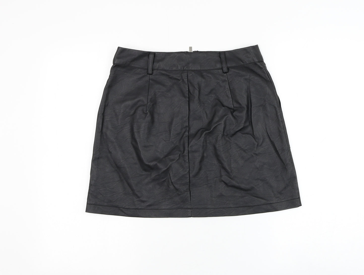 Oasis Womens Black Polyurethane A-Line Skirt Size 10 Zip