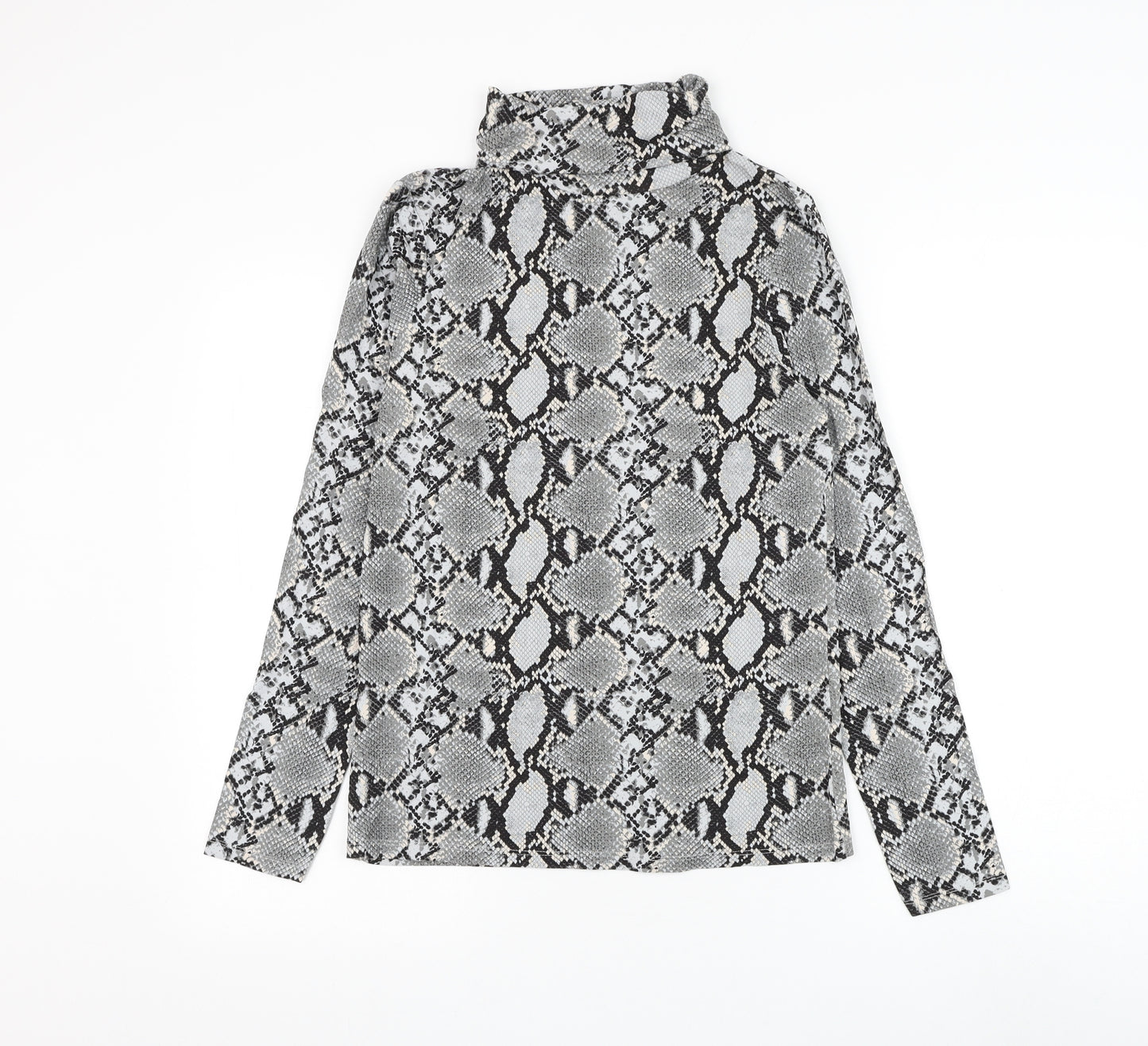 New Look Womens Grey Animal Print Viscose Basic Blouse Size 14 Roll Neck - Snake Print
