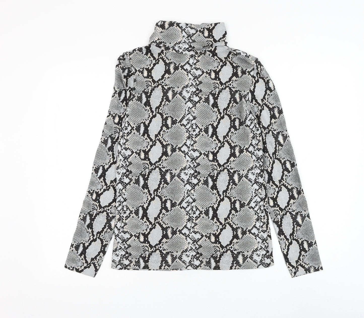 New Look Womens Grey Animal Print Viscose Basic Blouse Size 14 Roll Neck - Snake Print