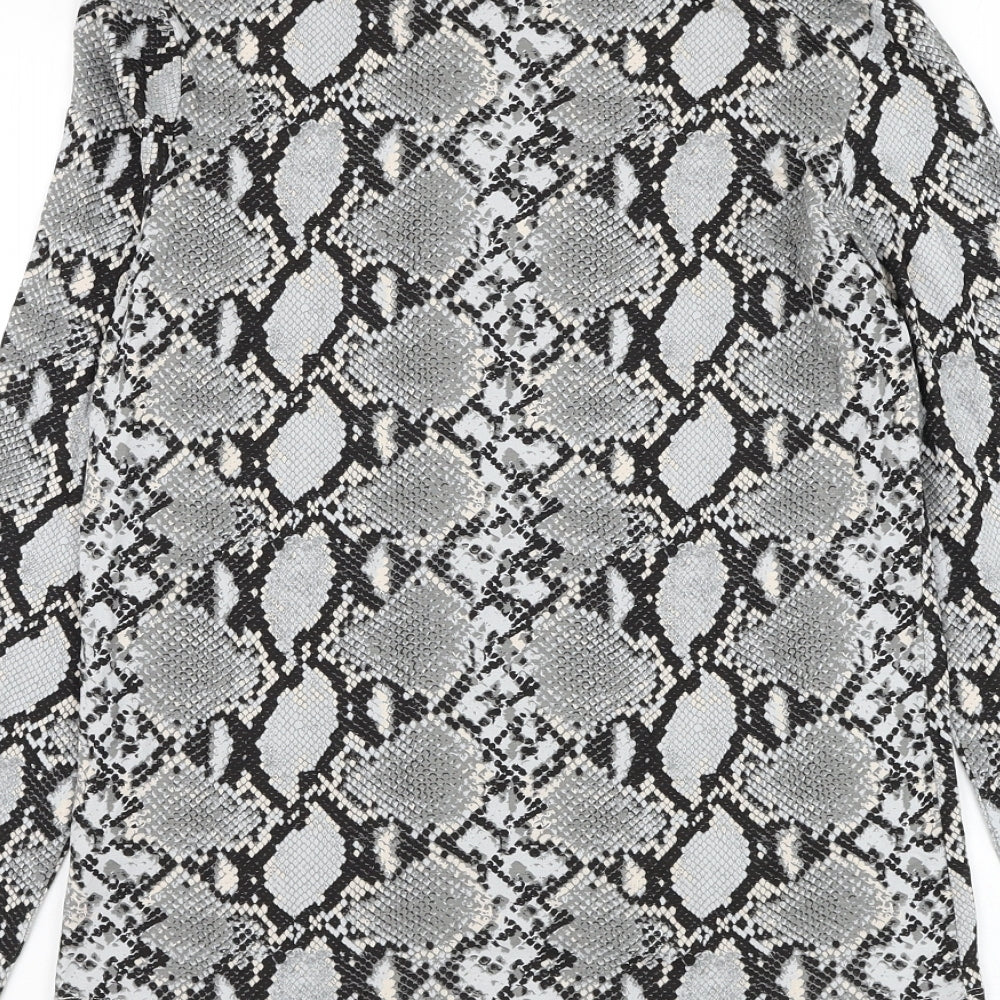 New Look Womens Grey Animal Print Viscose Basic Blouse Size 14 Roll Neck - Snake Print