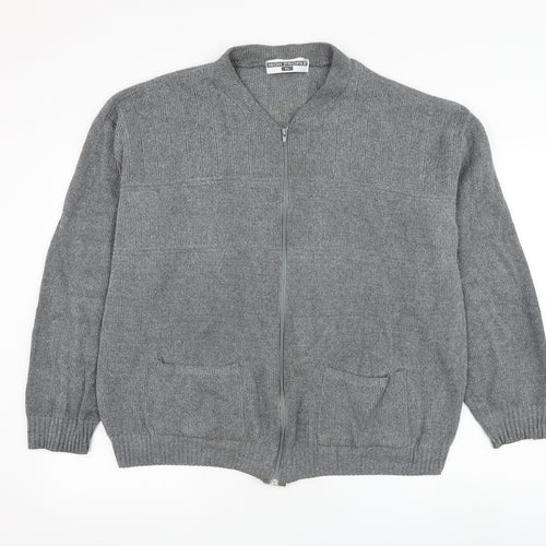 High Profile Mens Grey Round Neck Cotton Full Zip Jumper Size XL