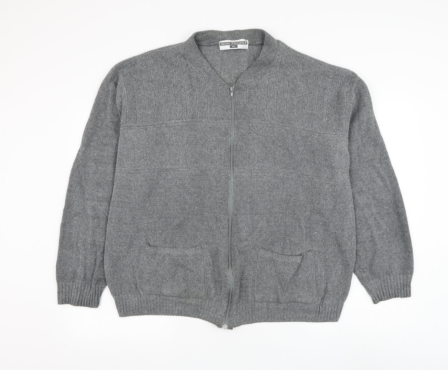 High Profile Mens Grey Round Neck Cotton Full Zip Jumper Size XL
