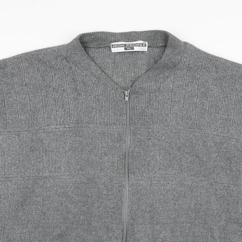 High Profile Mens Grey Round Neck Cotton Full Zip Jumper Size XL