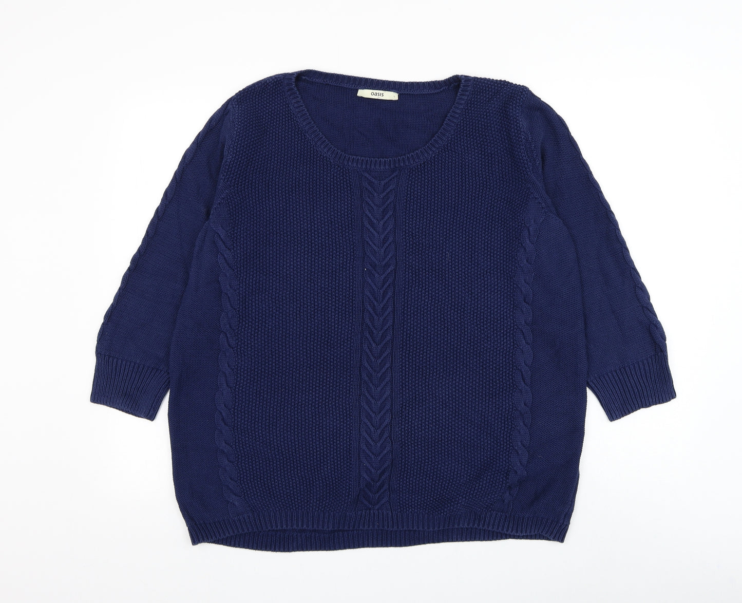 Oasis Womens Blue Scoop Neck Cotton Pullover Jumper Size L