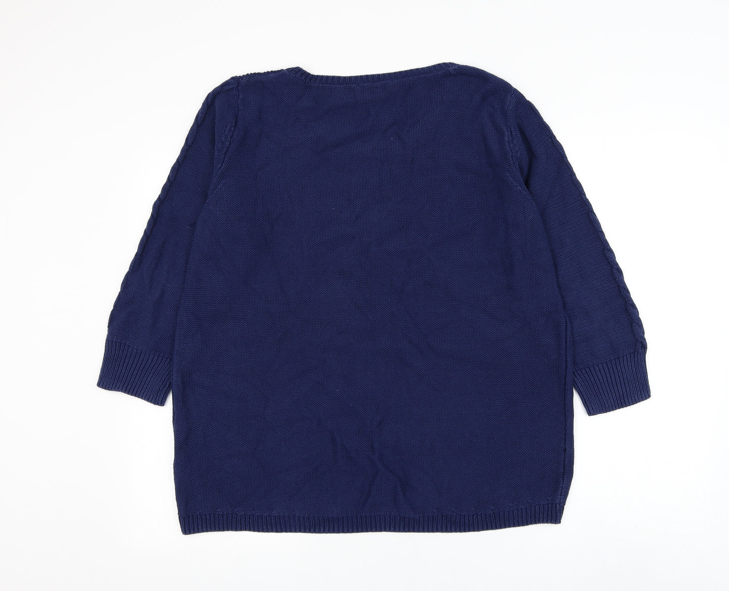 Oasis Womens Blue Scoop Neck Cotton Pullover Jumper Size L