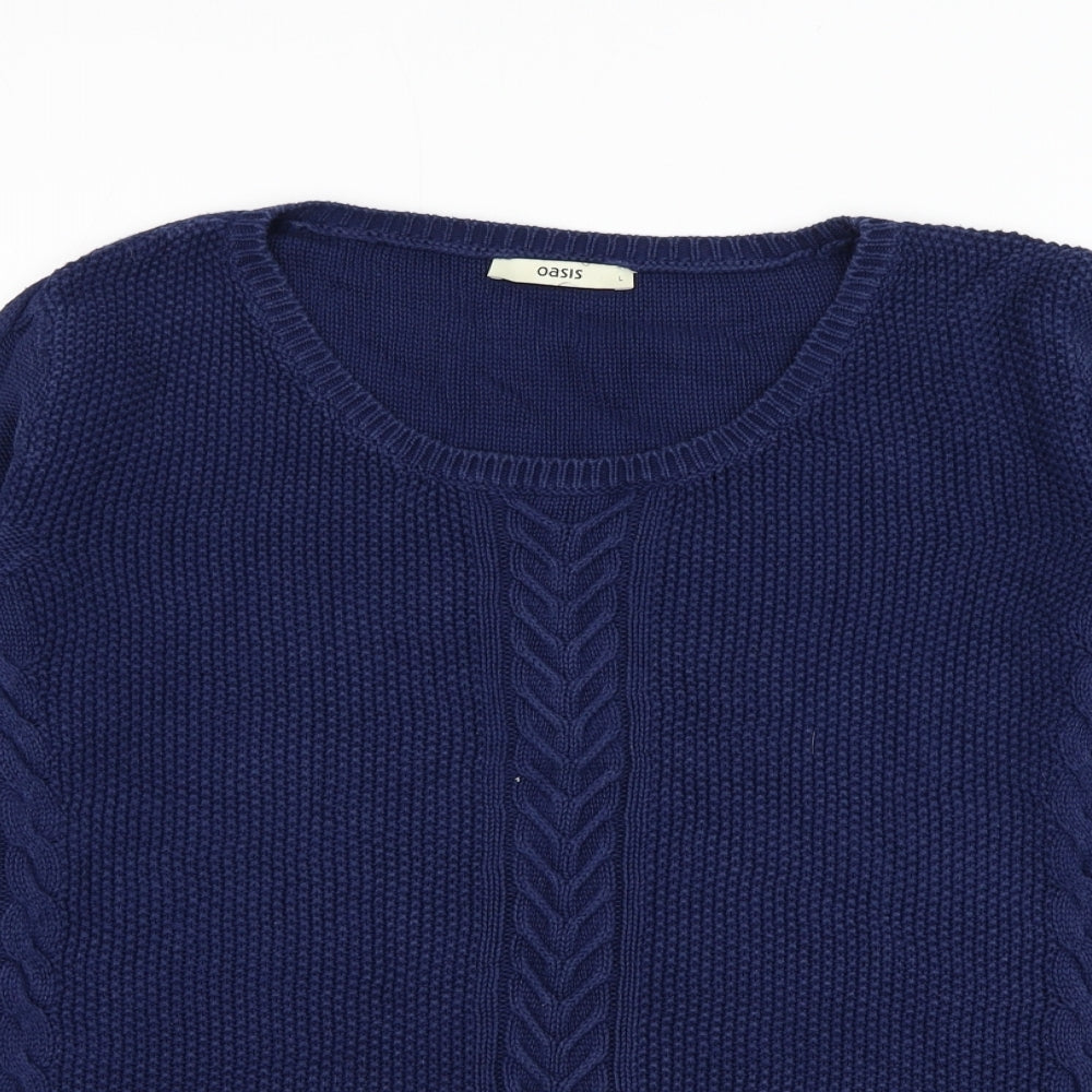 Oasis Womens Blue Scoop Neck Cotton Pullover Jumper Size L