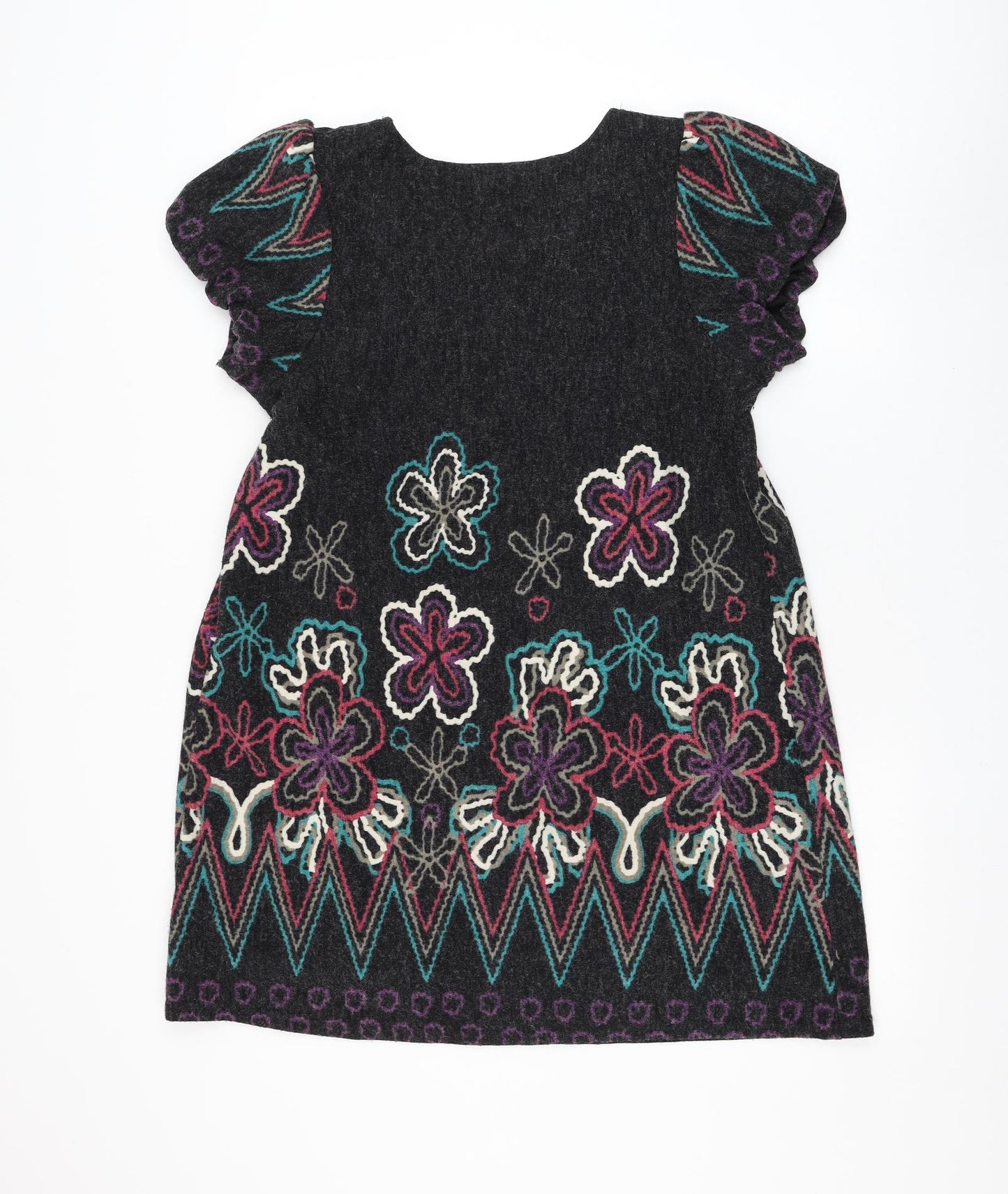Preworn Womens Black Floral Acrylic A-Line Size M Round Neck Pullover