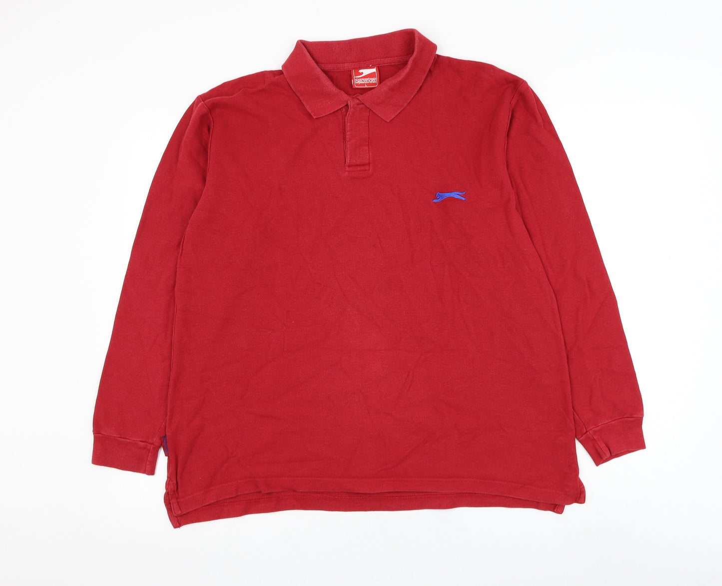 Slazenger Mens Red Cotton Polo Size L Collared Button