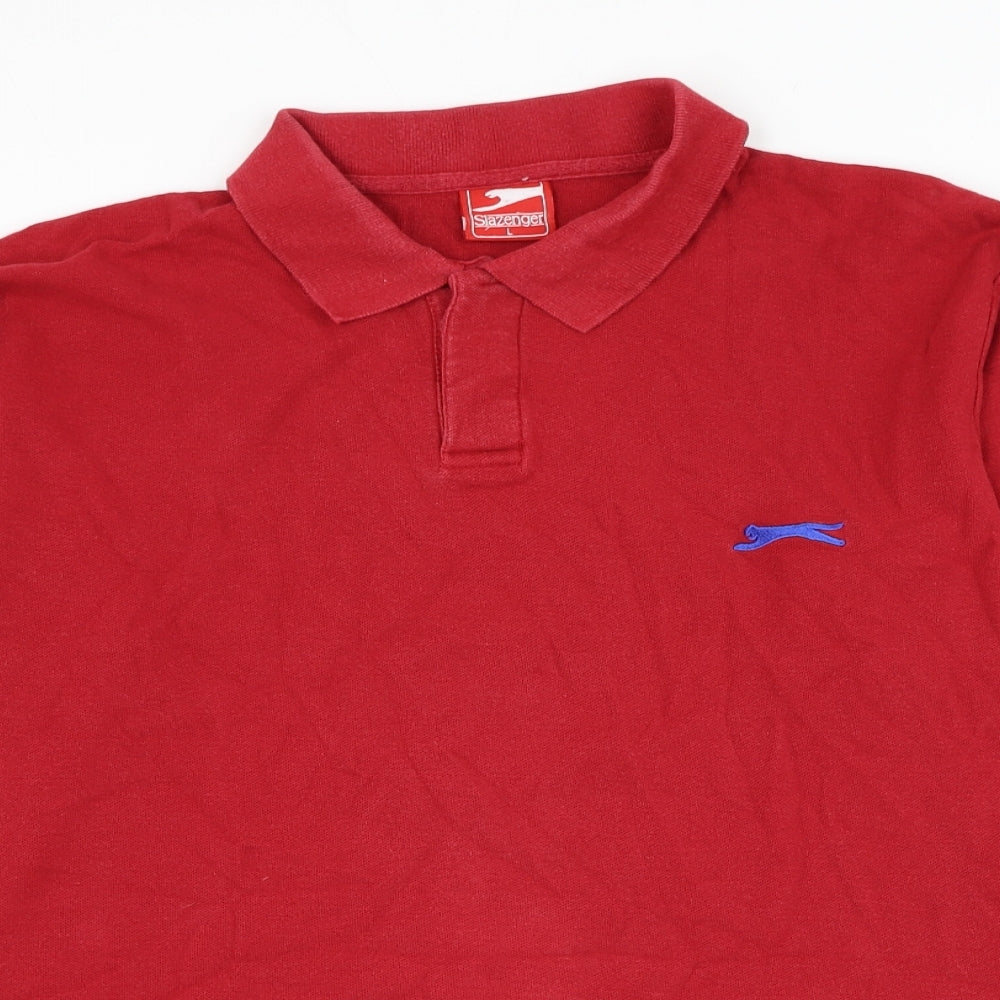 Slazenger Mens Red Cotton Polo Size L Collared Button
