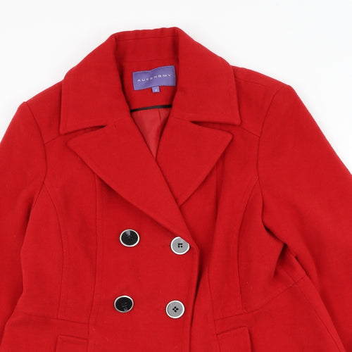Autonomy Womens Red Overcoat Coat Button